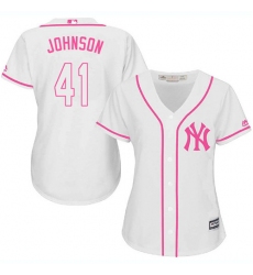 Women's Majestic New York Yankees #41 Randy Johnson Replica White Fashion Cool Base MLB Jersey