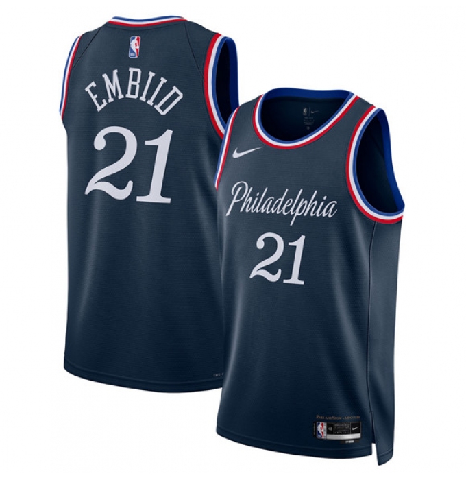 Men's Philadelphia 76ers #21 Joel Embiid Navy 2025-26 City Edition Swingman Stitched Jersey