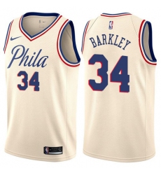 Men's Nike Philadelphia 76ers #34 Charles Barkley Swingman Cream NBA Jersey - City Edition