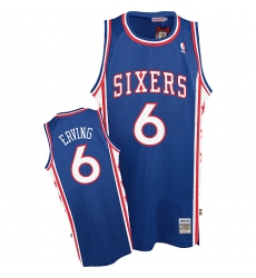 Men's Mitchell and Ness Philadelphia 76ers #6 Julius Erving Authentic Blue Throwback NBA Jersey