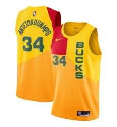 Youth Nike Milwaukee Bucks #34 Giannis Antetokounmpo Swingman Yellow NBA Jersey - City Edition