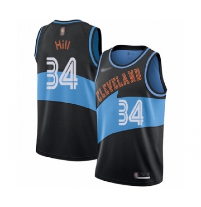 Men's Cleveland Cavaliers #34 Tyrone Hill Authentic Black Hardwood Classics Finished Basketball Jersey