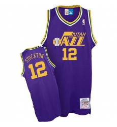 Men's Adidas Utah Jazz #12 John Stockton Authentic Purple Throwback NBA Jersey
