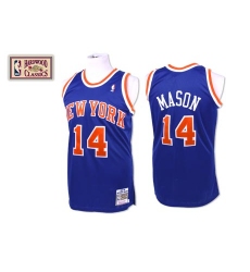Men's Mitchell and Ness New York Knicks #14 Anthony Mason Authentic Royal Blue Throwback NBA Jersey