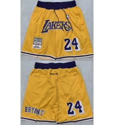 Men's Los Angeles Lakers #24 Kobe Bryant Yellow Shorts (Run Small)