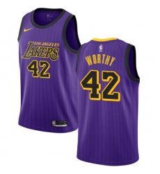 Youth Nike Los Angeles Lakers #42 James Worthy Swingman Purple NBA Jersey - City Edition