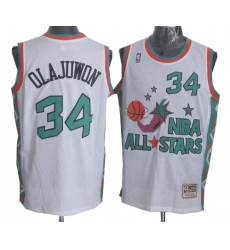 Men's Mitchell and Ness Houston Rockets #34 Hakeem Olajuwon Swingman White 1996 All Star Throwback NBA Jersey