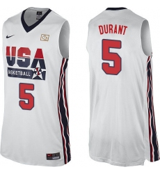 Men's Nike Team USA #5 Kevin Durant Authentic White 2012 Olympic Retro Basketball Jersey
