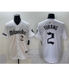 Men's Milwaukee Brewers #2 Brice Turang White 'Gothic 414 Shadows Edition' Vapor Premier Limited Stitched Jersey