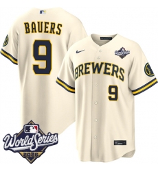 Men's Milwaukee Brewers #9 Jake Bauers Cream 2026 World Series Stitched Baseball Jersey