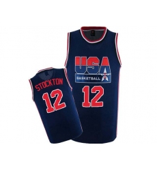 Men's Nike Team USA #12 John Stockton Swingman Navy Blue 2012 Olympic Retro Basketball Jersey