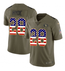 Men's Nike San Francisco 49ers #28 Carlos Hyde Limited Olive/USA Flag 2017 Salute to Service NFL Jersey
