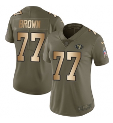 Women's Nike San Francisco 49ers #77 Trent Brown Limited Olive/Gold 2017 Salute to Service NFL Jersey