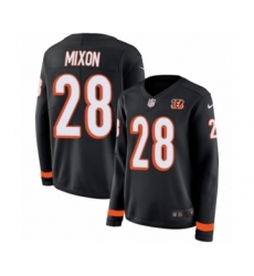 Women's Nike Cincinnati Bengals #28 Joe Mixon Limited Black Therma Long Sleeve NFL Jersey