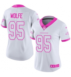 Women's Nike Denver Broncos #95 Derek Wolfe Limited White/Pink Rush Fashion NFL Jersey