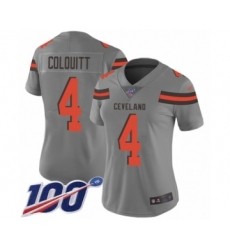 Women's Cleveland Browns #4 Britton Colquitt Limited Gray Inverted Legend 100th Season Football Jersey