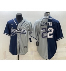 Men's Dallas Cowboys #22 Emmitt Smith Navy Grey Split With Patch Cool Base Stitched Baseball Jersey