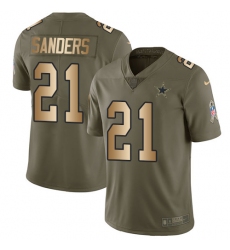 Men's Nike Dallas Cowboys #21 Deion Sanders Limited Olive/Gold 2017 Salute to Service NFL Jersey
