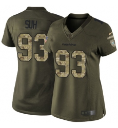 Women's Nike Miami Dolphins #93 Ndamukong Suh Elite Green Salute to Service NFL Jersey