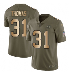 Men's Nike Miami Dolphins #31 Michael Thomas Limited Olive/Gold 2017 Salute to Service NFL Jersey