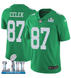 Men's Nike Philadelphia Eagles #87 Brent Celek Limited Green Rush Vapor Untouchable Super Bowl LII NFL Jersey