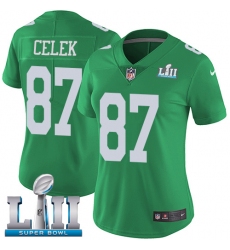 Women's Nike Philadelphia Eagles #87 Brent Celek Limited Green Rush Vapor Untouchable Super Bowl LII NFL Jersey