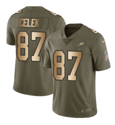 Youth Nike Philadelphia Eagles #87 Brent Celek Limited Olive/Gold 2017 Salute to Service NFL Jersey