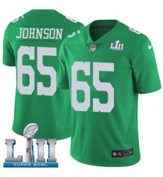 Youth Nike Philadelphia Eagles #65 Lane Johnson Limited Green Rush Vapor Untouchable Super Bowl LII NFL Jersey