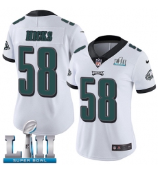 Women's Nike Philadelphia Eagles #58 Jordan Hicks White Vapor Untouchable Limited Player Super Bowl LII NFL Jersey