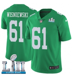 Men's Nike Philadelphia Eagles #61 Stefen Wisniewski Limited Green Rush Vapor Untouchable Super Bowl LII NFL Jersey