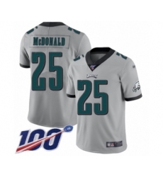 Men's Philadelphia Eagles #25 Tommy McDonald Limited Silver Inverted Legend 100th Season Football Jersey