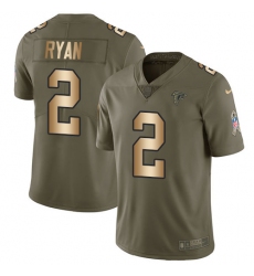Youth Nike Atlanta Falcons #2 Matt Ryan Limited Olive/Gold 2017 Salute to Service NFL Jersey