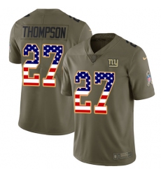 Youth Nike New York Giants #27 Darian Thompson Limited Olive/USA Flag 2017 Salute to Service NFL Jersey