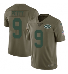 Youth Nike New York Jets #9 Bryce Petty Limited Olive 2017 Salute to Service NFL Jersey