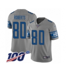Men's Detroit Lions #80 Michael Roberts Limited Gray Inverted Legend 100th Season Football Jersey