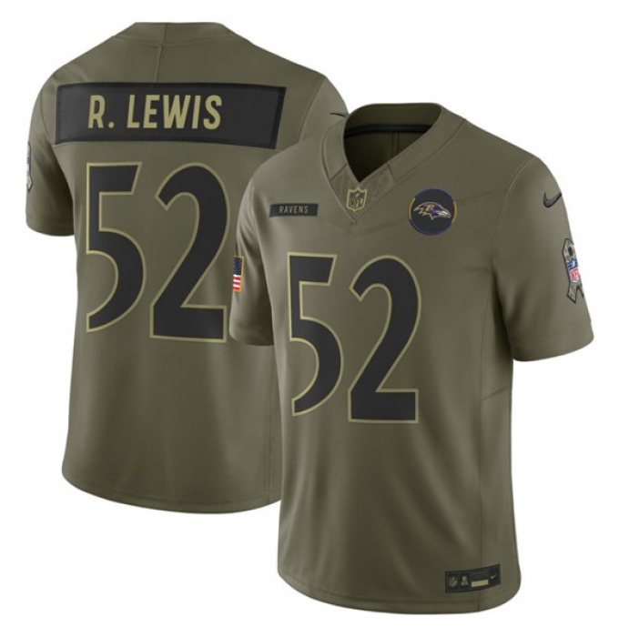 Men's Baltimore Ravens #52 Ray Lewis Olive 2025 Salute to Service Limited Football Stitched Jersey