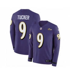 Youth Nike Baltimore Ravens #9 Justin Tucker Limited Purple Therma Long Sleeve NFL Jersey