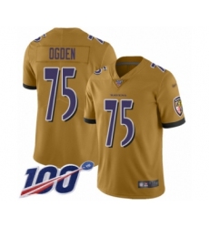 Youth Baltimore Ravens #75 Jonathan Ogden Limited Gold Inverted Legend 100th Season Football Jersey