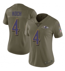 Women's Nike Baltimore Ravens #4 Sam Koch Limited Olive 2017 Salute to Service NFL Jersey