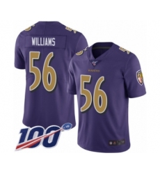Men's Baltimore Ravens #56 Tim Williams Limited Purple Rush Vapor Untouchable 100th Season Football Jersey