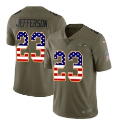 Youth Nike Baltimore Ravens #23 Tony Jefferson Limited Olive/USA Flag Salute to Service NFL Jersey