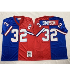 Men's Buffalo Bills #32 O.J. Simpson Blue Red Splite Throwback Stitched Jersey