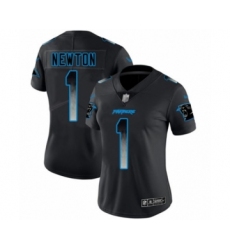 Women's Carolina Panthers #1 Cam Newton Limited Black Smoke Fashion Football Jersey