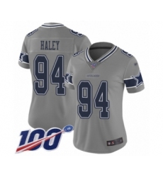 Women's Dallas Cowboys #94 Charles Haley Limited Gray Inverted Legend 100th Season Football Jersey