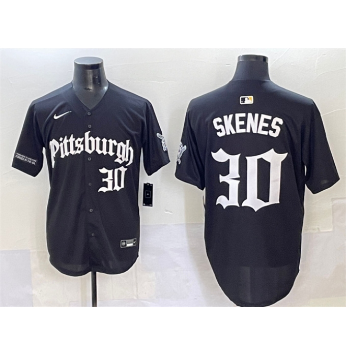 Men's Pittsburgh Pirates #30 Paul Skenes Black 'Gothic Steel City Edition' Vapor Limited Stitched Baseball Jersey